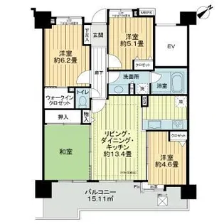 ライオンズマンション茅ヶ崎グランコースト【6階】の間取り