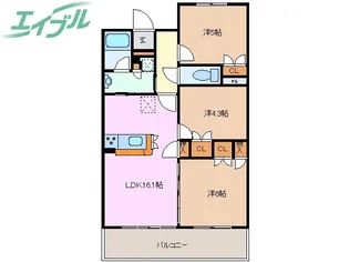 ローレルタワーシュロア四日市【15階】の間取り