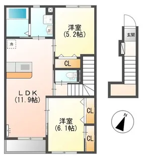 オーシャンコートB【2階】の間取り