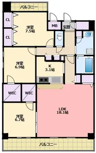 エーレックス西宮【9階】の間取り