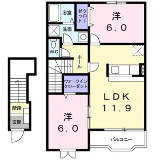 グランディールB【2階】の間取り