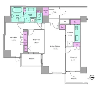レジディアタワー目黒不動前【25階】の間取り