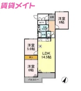 田村マンション B棟 303号室【3階】の間取り