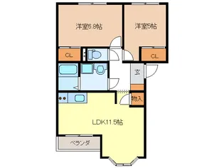 クローバー A・B棟【1階】の間取り