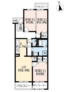 URシティコート元住吉【4階】の間取り