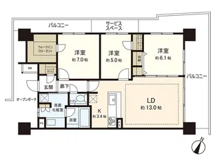 プラウドタワー仙台晩翠通セントラル【18階】の間取り
