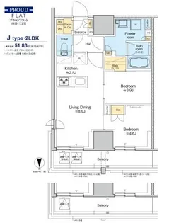 プラウドフラット四谷三丁目【13階】の間取り