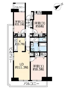 URヴェルディール市川南【14階】の間取り