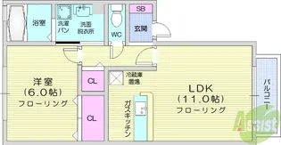 ベルデュール八乙女2【1階】の間取り