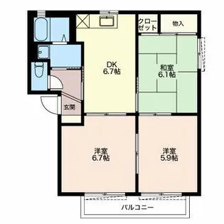 サニーハウスB【2階】の間取り