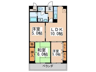 メゾンニュ-生駒【6階】の間取り