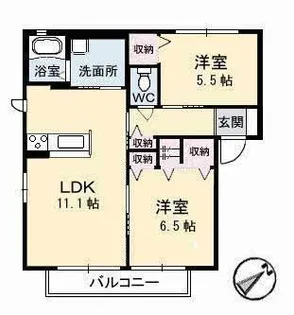 グラスガーデン B棟【2階】の間取り