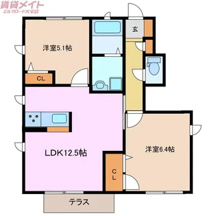 レガール北野B棟【1階】の間取り