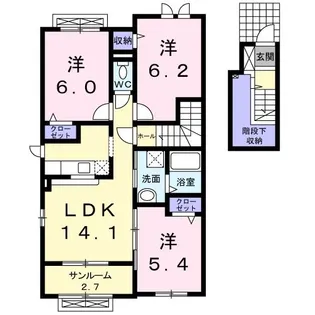 ハッピーフィールドあじさい館【2階】の間取り