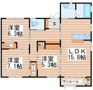 ボヌール・ヒルズ市名坂G【1階】の間取り