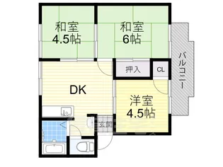 石橋ハイツB棟【1階】の間取り