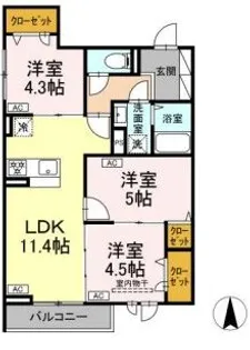 セレスティア荒川II【3階】の間取り