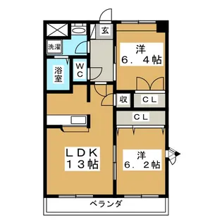 フォンテーヌ市名坂【2階】の間取り