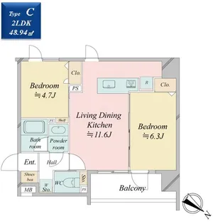 クロスレジデンス日本橋浜町【6階】の間取り