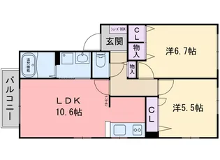 パークサイト笹山 B棟【2階】の間取り