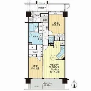 サーパス中河原【6階】の間取り