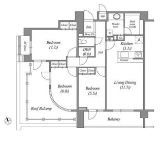 レジデンス渋谷富ヶ谷(旧フォレシティ富ヶ谷)【6階】の間取り