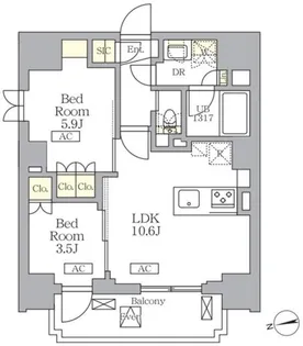 ザ・ライオンズフォーシア文京湯島【6階】の間取り