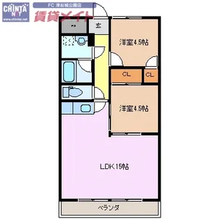 リパルティーレ津新町 A棟【3階】の間取り