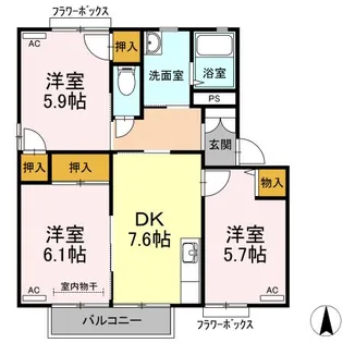 ラシェット エムザ C棟【1階】の間取り