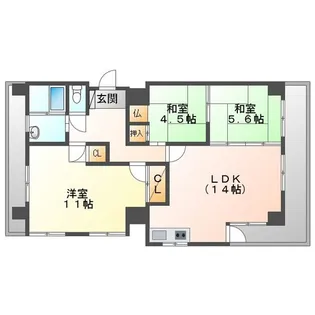 北浜田マンション B棟【5階】の間取り