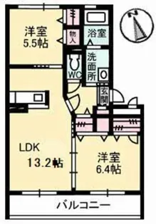 2LDKの間取り画像