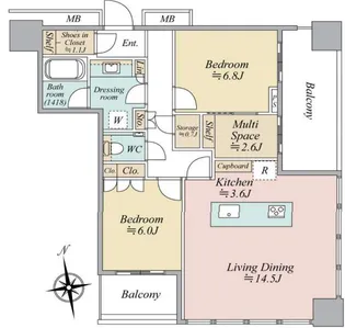 WORLD TOWER RESIDENCE【33階】の間取り