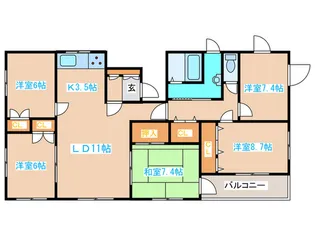 月寒東1条7丁目貸家【3階】の間取り
