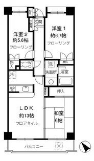 ラフィネ武蔵野【1階】の間取り