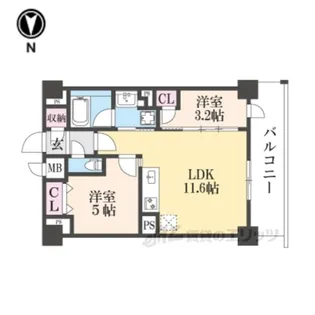 ジオエント四条大宮【7階】の間取り