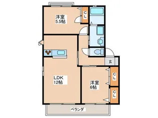 エトワ-ル川下C棟【2階】の間取り
