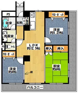 ライオンズマンション高槻【5階】の間取り
