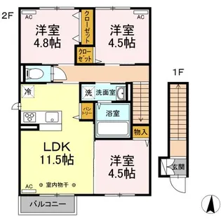 フラワーハウスA【1階】の間取り