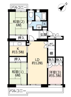 UR多摩ニュータウングリーンヒル豊ヶ丘-1・2【5階】の間取り
