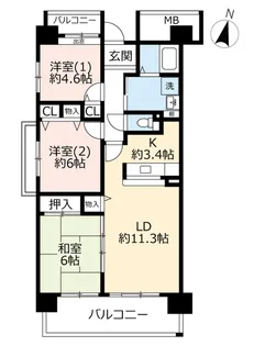 URアーバンラフレ虹ヶ丘西【2階】の間取り