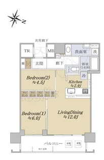 ブランズタワー梅田North【22階】の間取り