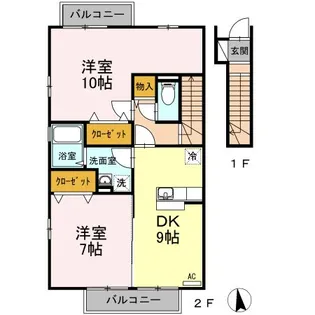 クラウン ヒル B棟【2階】の間取り