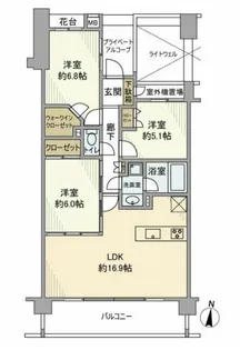 クレッセント武蔵小杉【3階】の間取り