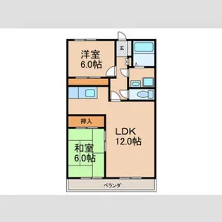 本多ハイツ長門石【6階】の間取り