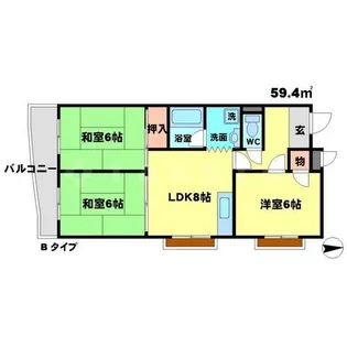 ハイツ矢納【1階】の間取り