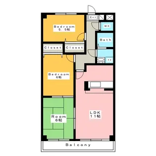 フェリス二本木【5階】の間取り
