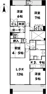 Brilla豊中南桜塚レジデンス【7階】の間取り