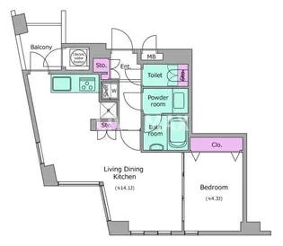 レジディアタワー乃木坂【6階】の間取り