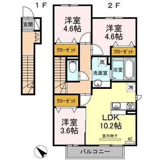 D roomハピネス B棟【2階】の間取り