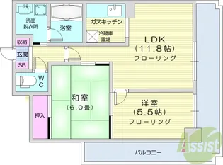 ドミ山鼻九条【6階】の間取り